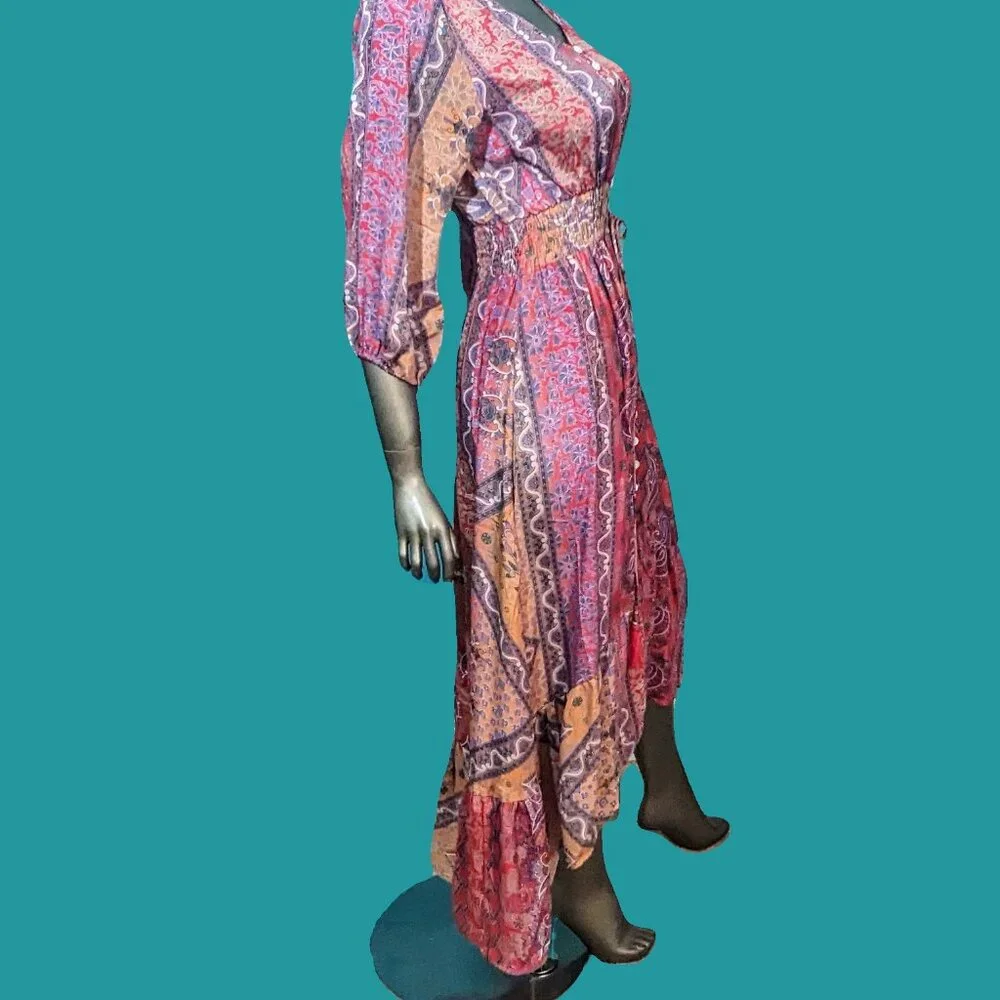 Stylish Nature Boho High-Low Floral Dress Size L Preowned - Picture 3 of 7